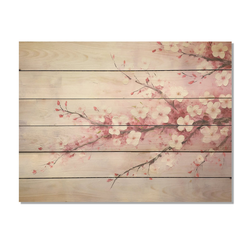 Minimalisme rose cerisier Bliss Tree I - art mural en bois de cerisier en fleurs sur bois de pin naturel, H 30 po x l 40 po
