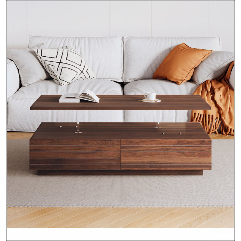 Table basse moderne à 2 tiroirs en noyer DEL moderne avec 2 tiroirs, Noyer