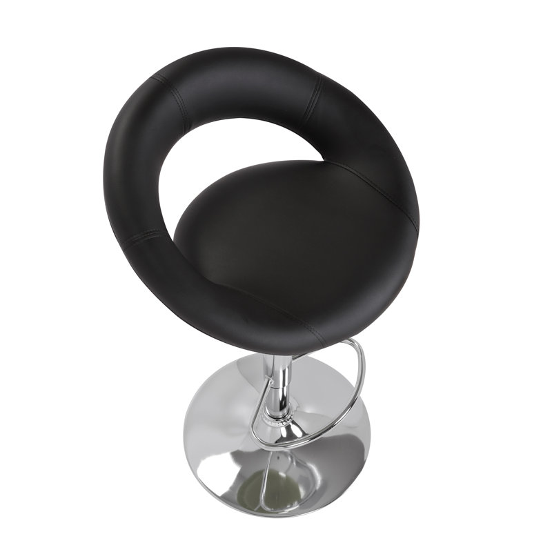 Sorrento Swivel Upholstered and Faux Leather Adjustable Height Bar Stool with Steel Frame, Black, Polished Chrome