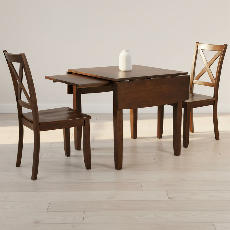 Three-piece Wooden Folding Leaf Dining Table Set With Two X-back Chairs, Brown