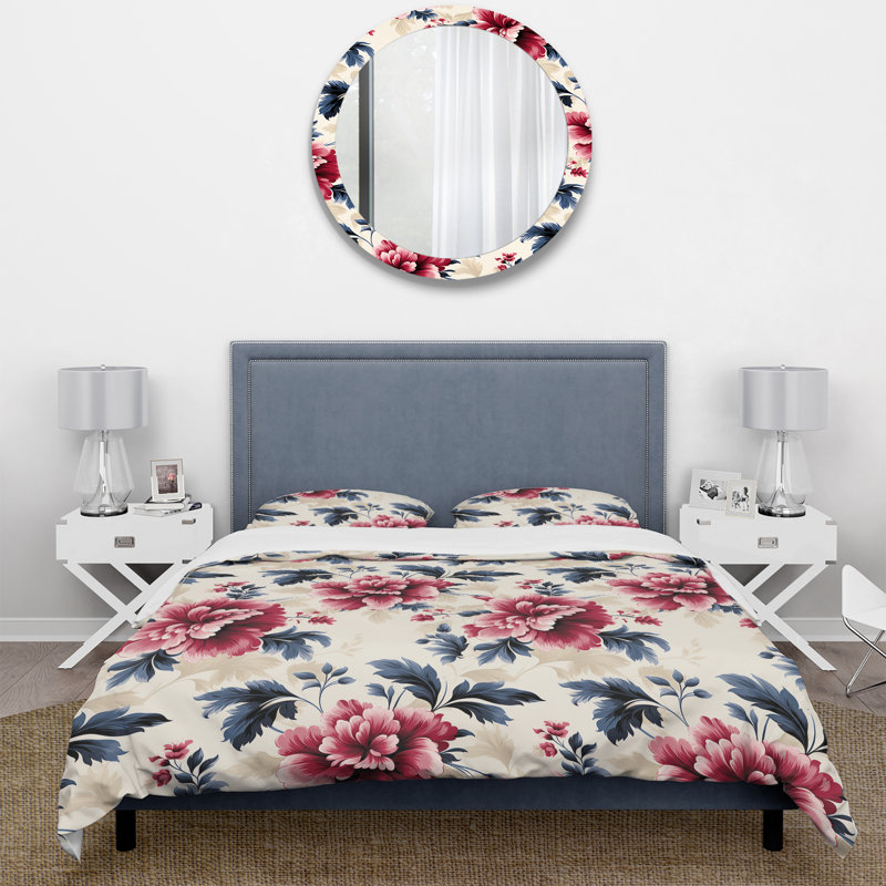 Ensemble de housse de couette Pink Love Peony, Housse de couette simple + 1 taie décorative stan