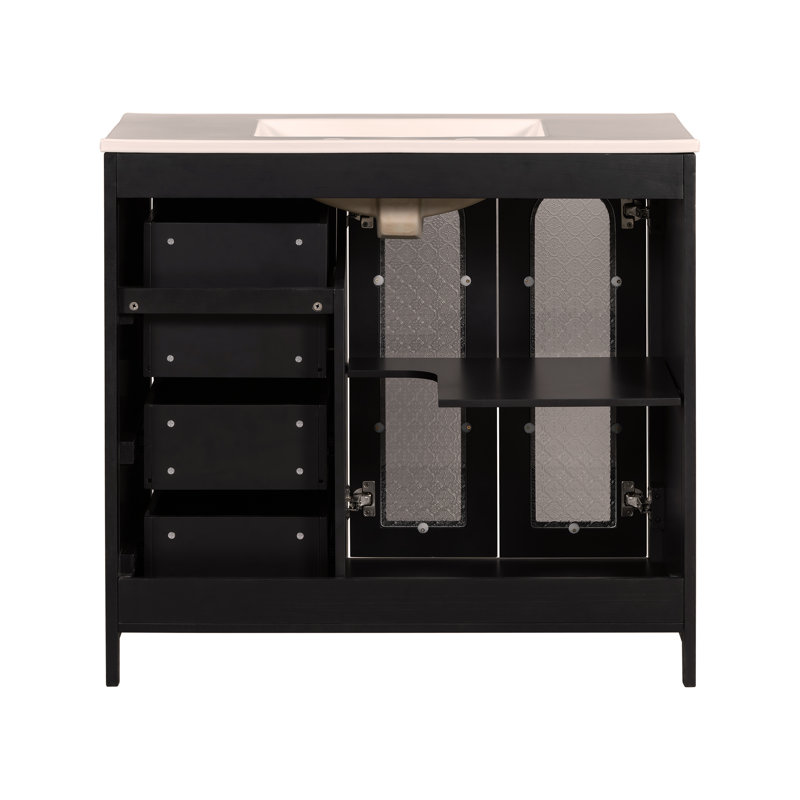 Meuble-lavabo de 36 pouces avec deux portes à fermeture douce, des tablettes réglables et trois tiroirs