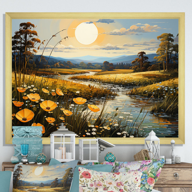 «Bernese Yellow Buttercups Golden Glow Patchwork» sur toile, Cadre doré à une seule photo, H 30 po x l 40 po x P 1,5 po