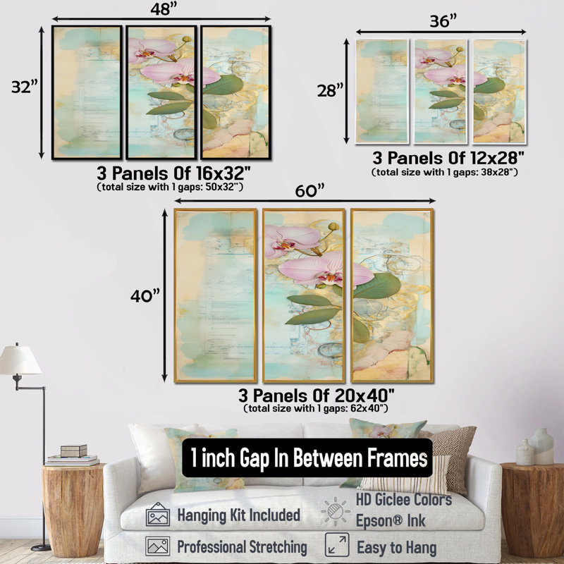 Kittrell - ensemble de décoration murale orchidée, H 40 po x l 60 po, Doré