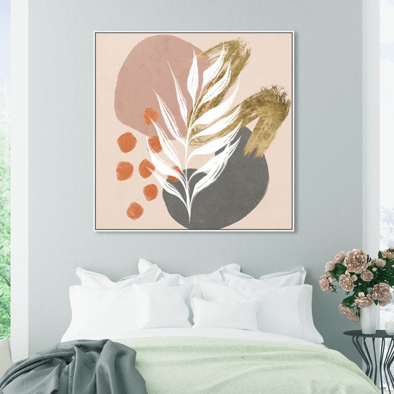 Circles And Brush Strokes Botanical Painting Painting, White Floater Framed, 41" H x 41" W