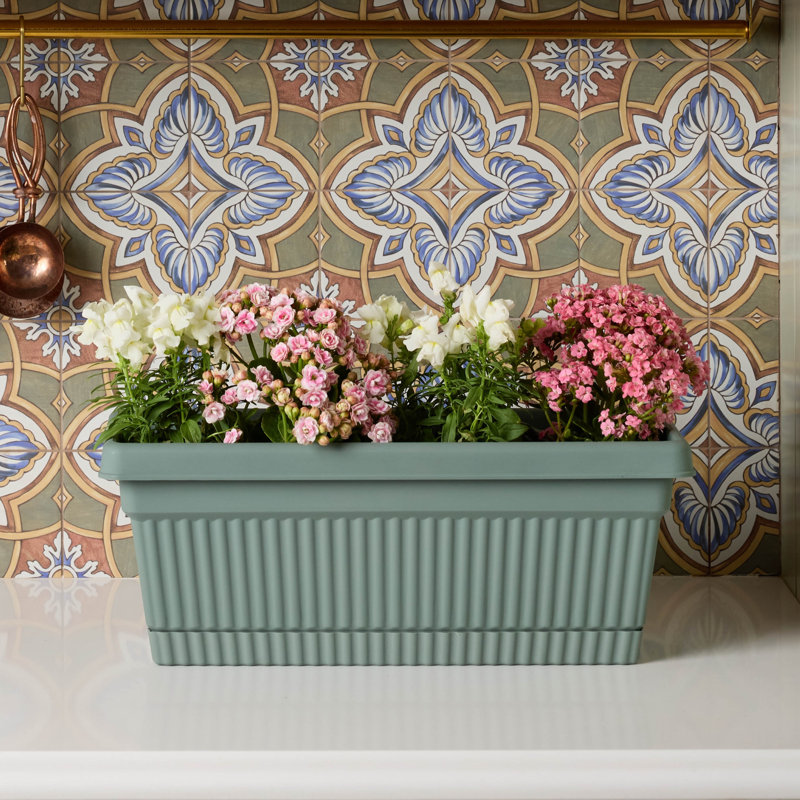 Boîte à fleurs en plastique avec plateau à soucoupe Vaneka, Vert
