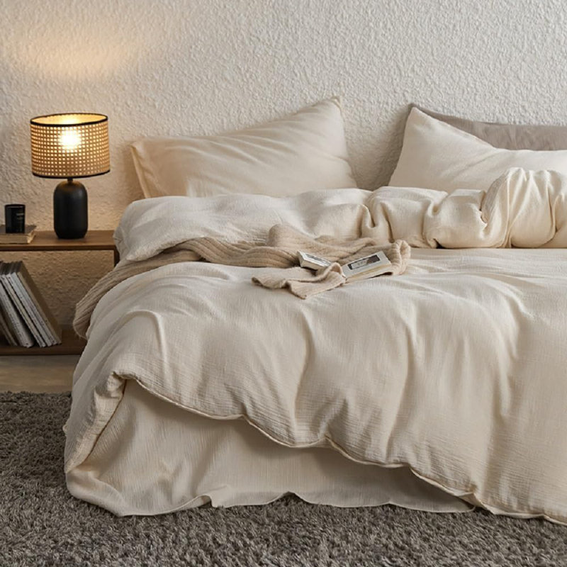Ensemble de housse de couette 100% coton Muslin, Housse de couette pour très grand lit + 2 taies d, Beige