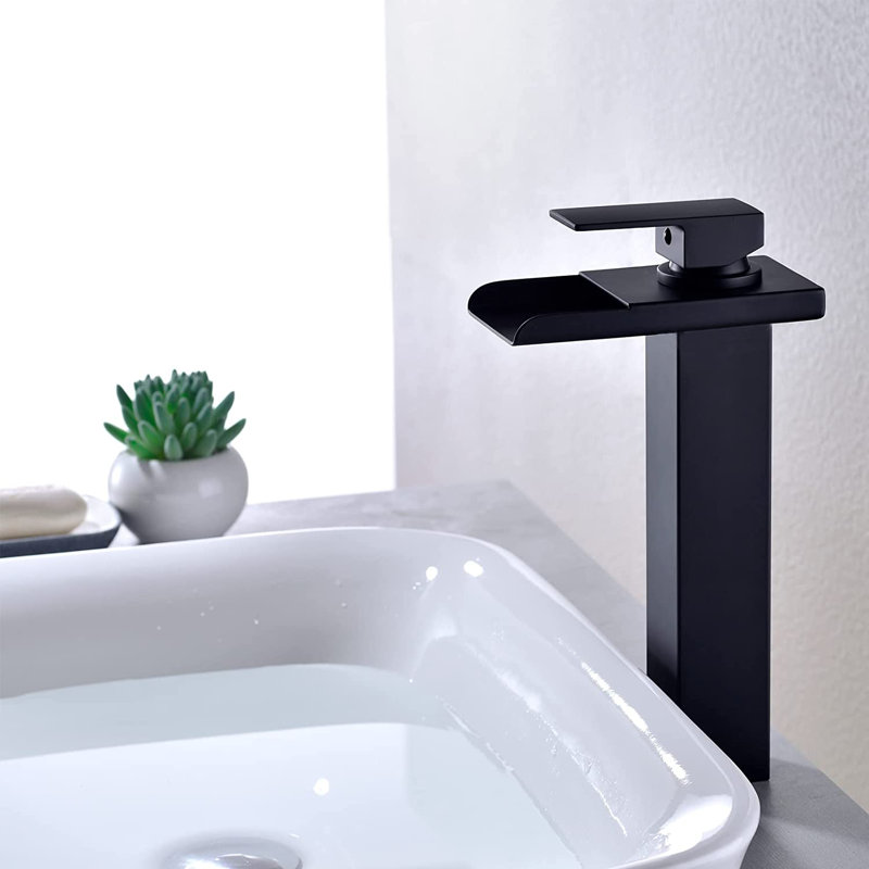 Robinet pour salle de bain à poignée simple avec drain, Noir mat