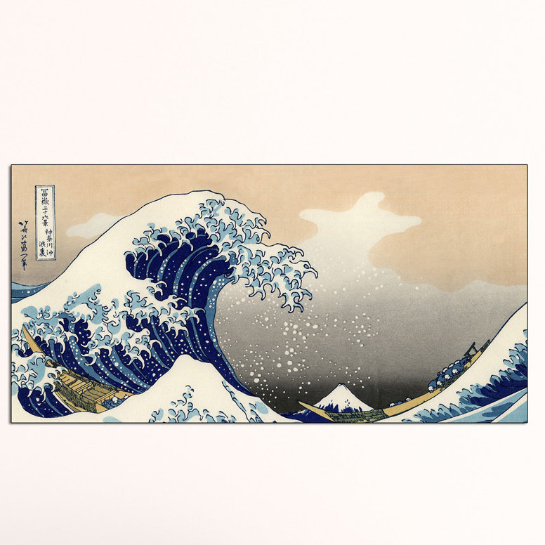 A Big Wave Off Kanagawa by Hokusai - Single Picture Frame Print on Wood, 70cm H x 140cm W x 1.8cm D