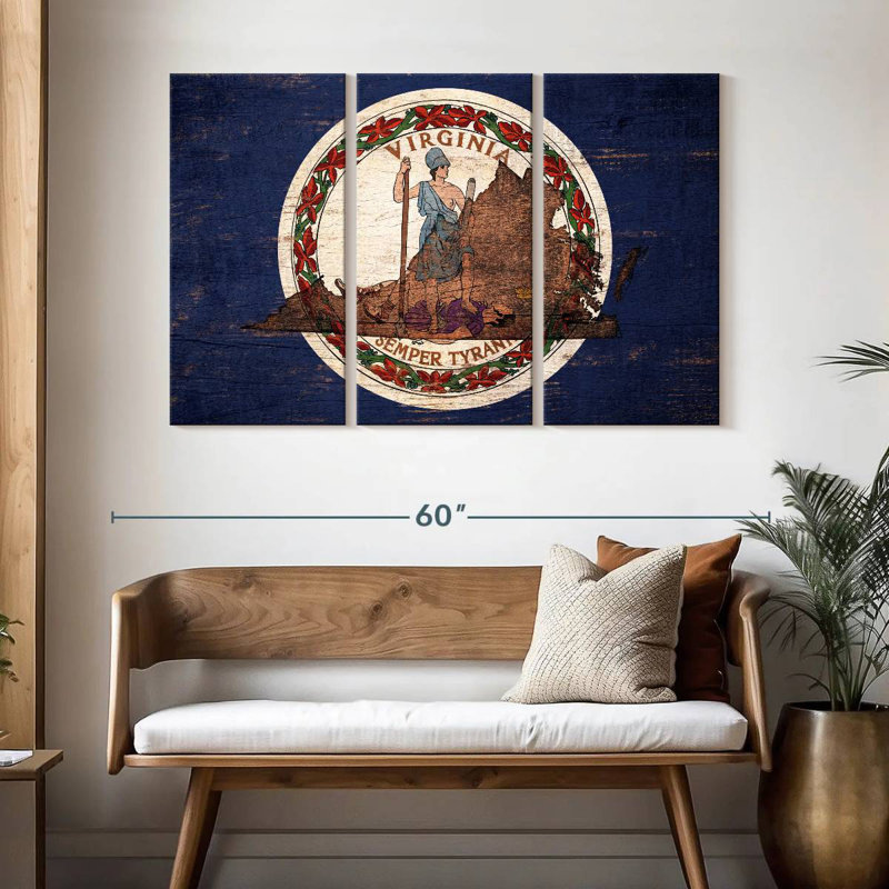Borges State Map Over Virginia Flag, 32" H x 50" W