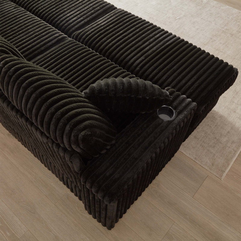 Super Comfortable Corduroy L-Shaped Sofa with Cup Holder, Ideal for Relaxing and Enhancing Home Comfort, Black
