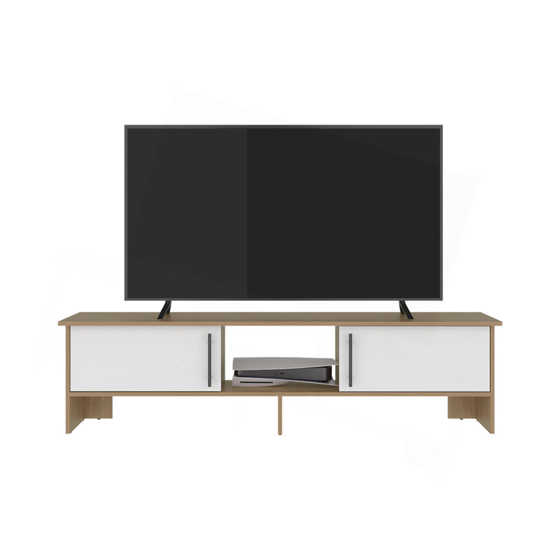 Meuble télé 65 po avec 4 tablettes ouvertes, 2 portes, console multimédia moderne pour le rangement de divertissement dans le salon