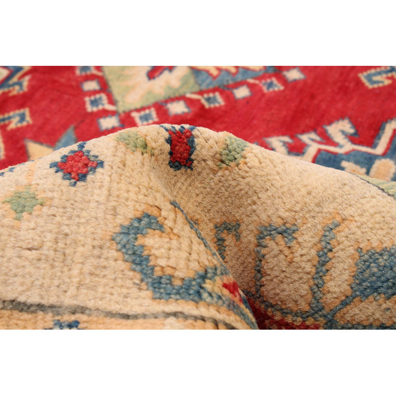 Tapis rouge en laine noué à la main de conception unique 6 pi 7 po x 9 pi 10 po New Age
