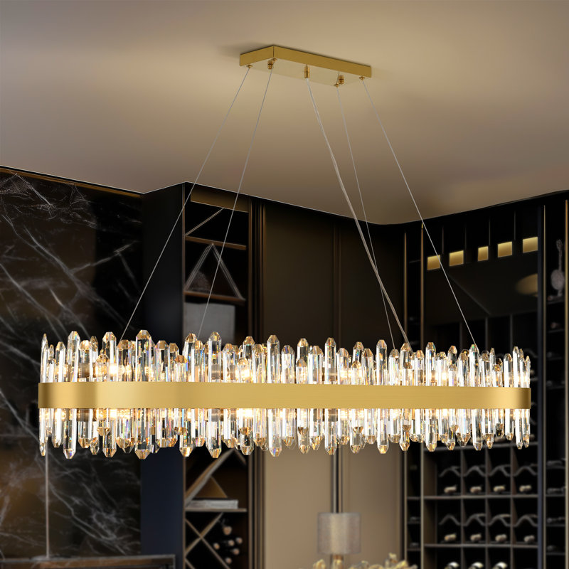 Stith 16/20 - Light Dimmable Modern Kitchen Island Rectangle Chandelier With Crystal Accents, 98" H x 51.97" W x 15.75" D