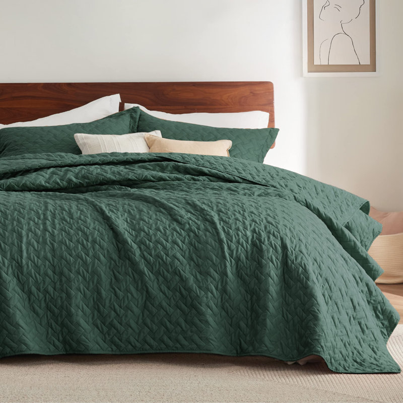 Quilts Lightweight Bedspreads with Basket Weave Pattern, Soft Quilt Bedding Set, Hazel Comforter Set Coverlet, Dark Forest