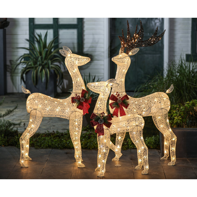 3-Piece Pre-Lit Holiday Twinkling Woodland Deer Family