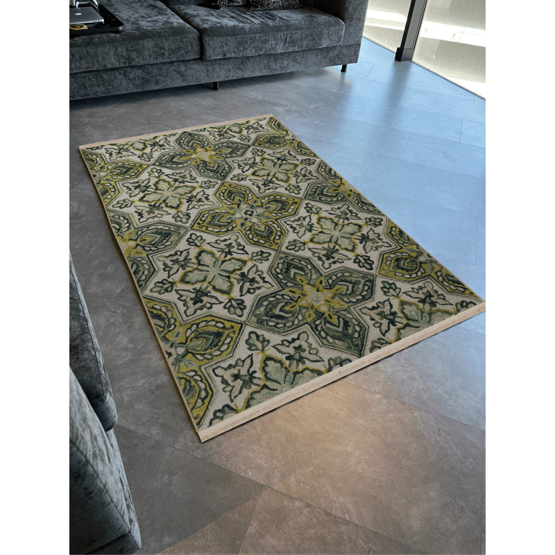 Tapis décoratif vert à motif floral à motif d'étoile