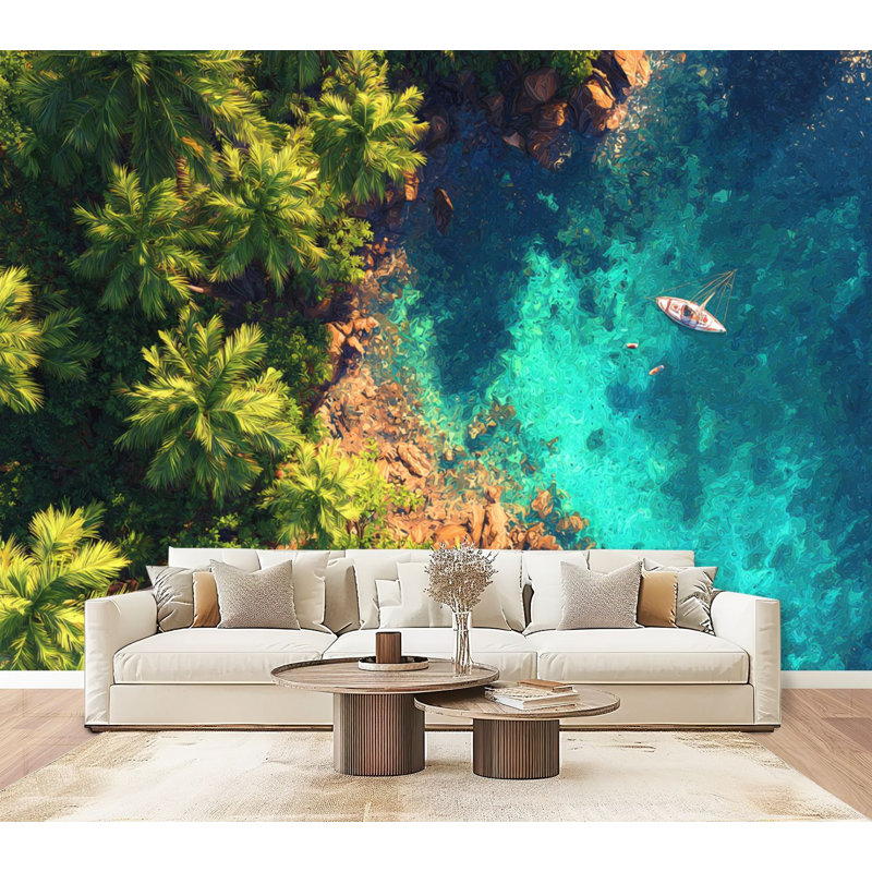 Papier peint adhésif plage dorée Golden Hour Lighting Tropical, L 96 po x l 69 po