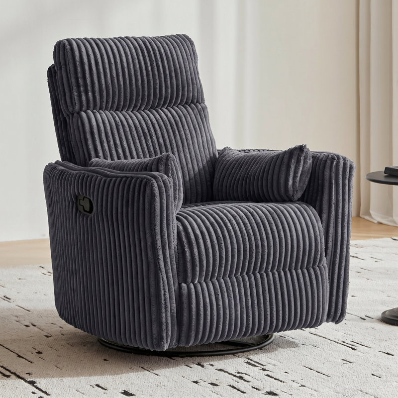  Fauteuil inclinable et berçant manuel en velours côtelé 34 po Sherry, Velours côtelé gris Milo, Électrique - Bouton-poussoir