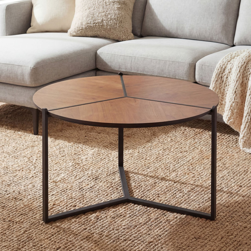 Round Wood-Effect Coffee Table with Three-Legged Metal Base