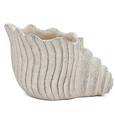11.5x7x7" Sand and Cement Nautilus Shell Planter with Textured Beige Finish
