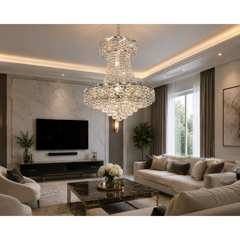 Lustre empire unique et remarquable 12 lumières Zofia, Chrome