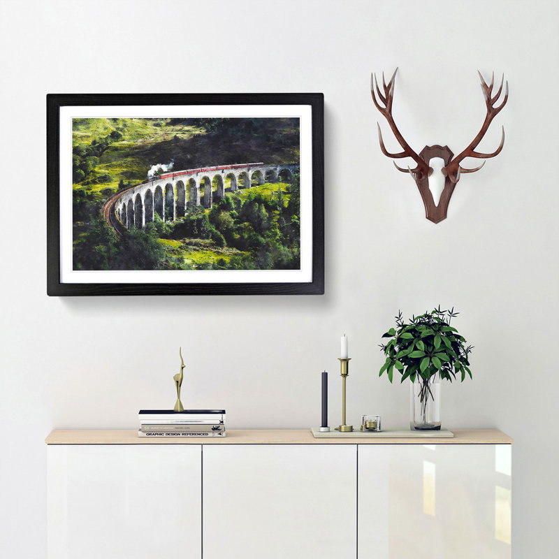 Steam Train in Scotland Abstract - Picture Frame Graphic Art Print, 33cm H x 45cm W x 2cm D, Black Framed