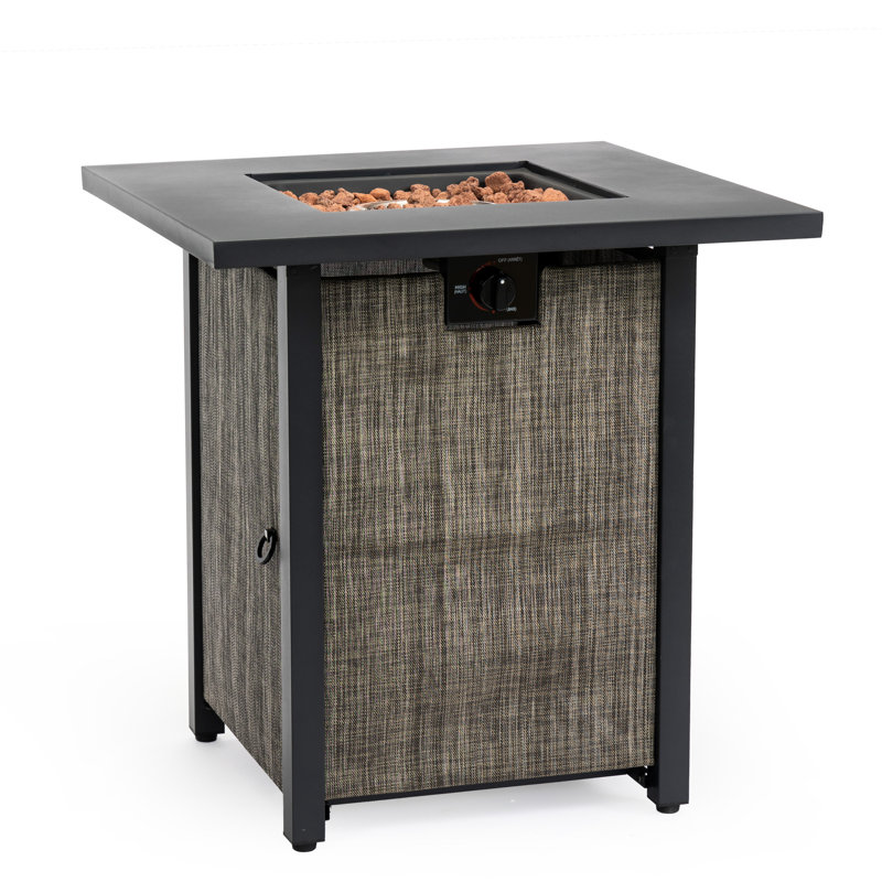 50000 Propane Gas 28 - Inch Fire Pit Table With Lid, Rocks, And Rain Cover, Suitable For Outdoor Relaxation Fueled Stainless Steel Burner, Lava Top Patio