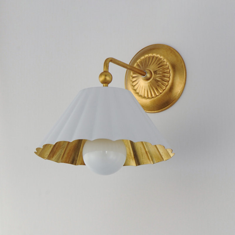Granduca Steel Armed Sconce, Matte White/Gold Leaf