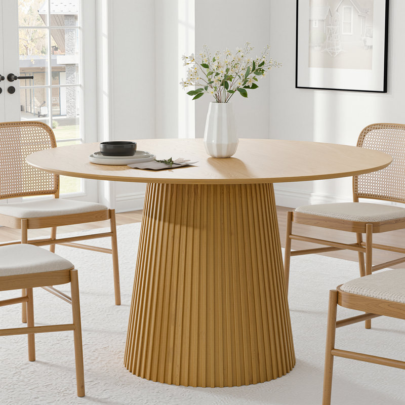 Solid Wood Round Pedestal Dining Table, 29.3" H x 46" L x 46" W, Oak