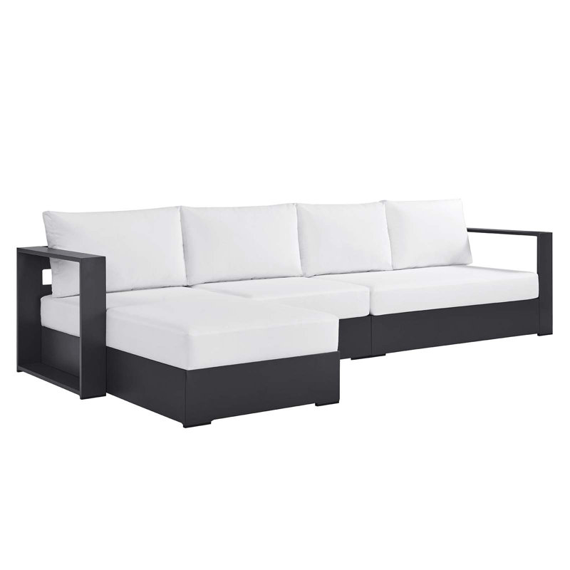 Modway Tahoe Outdoor Patio Powder-Coated Aluminum 3-Piece Left-Facing Chaise Sectional Sofa Set, White, Left Hand Facing