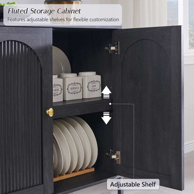 Modern Fluted Arched Buffet Cabinet with Storage, 34" Tall Wooden Modular Sideboard Cabinet w/Adjustable Shelves, Gray, 1