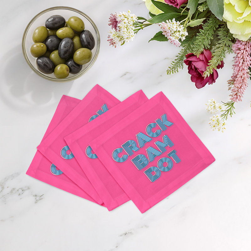 Mahjong Crack Bam Dot Cotton Sateen Cocktail Napkins, Hybiscus Powder