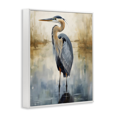 «Peaceful Heron» sur estampe numérique abstraite, design par LSR Design Studio