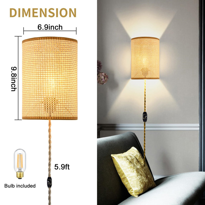 Wall Sconces with Rattan Lampshade, Beige