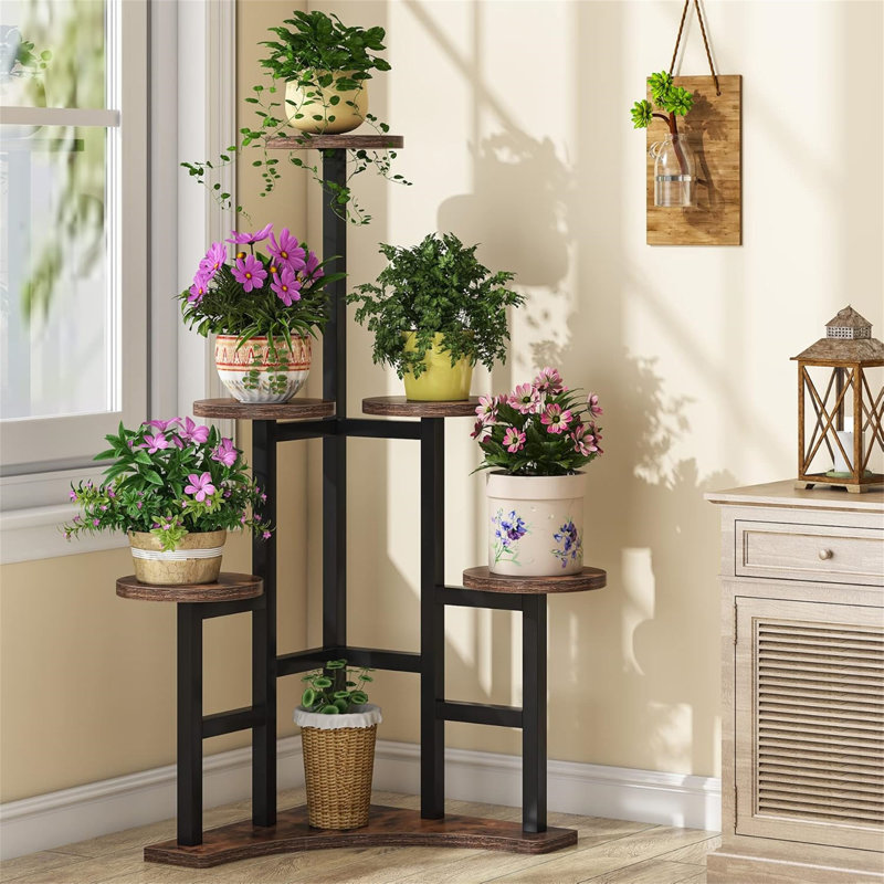 Étagère de coin rustique brune à 6 niveaux de hauteur 43,70 "pour pots multiples pour le salon