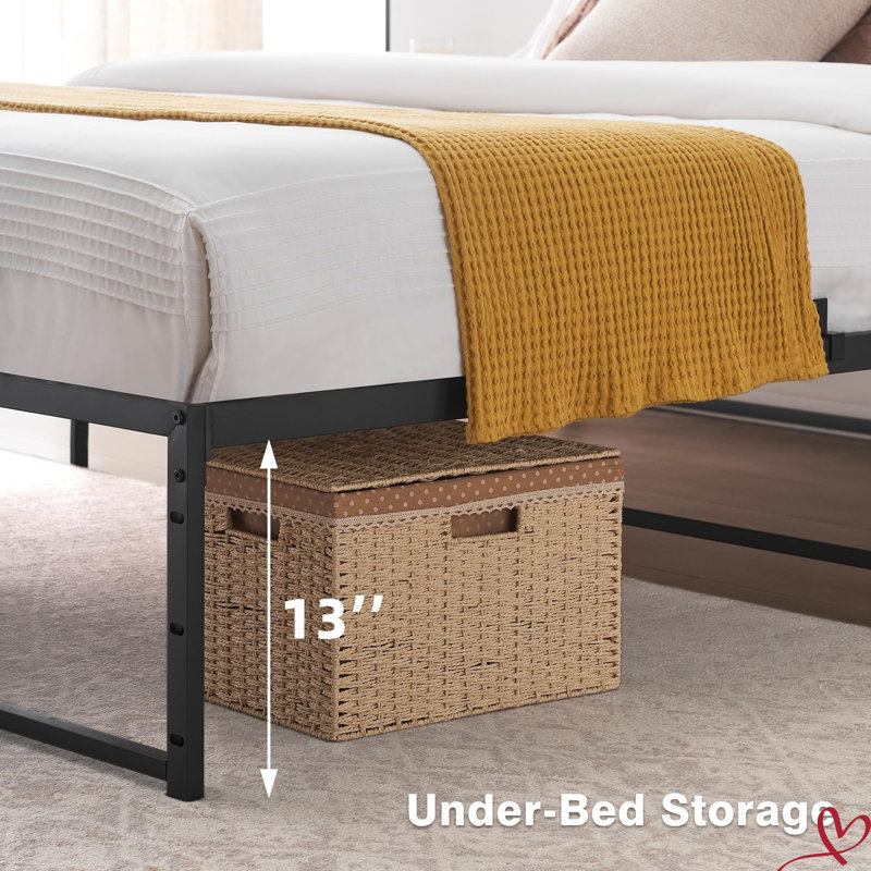 Black  Full Size/Queen Size Bed Frame, 14 Inch Metal Full Bed Mattress Frame with 3 in 1 Steel Support, Full / Double