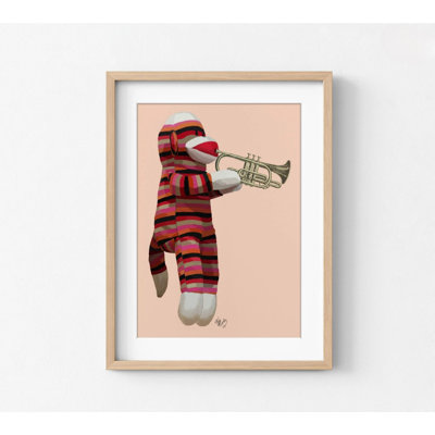 Red Musical Monkey Print, Sock Animal Music Classroom Art, Trumpet Poster Print, Music Class Kids Cute Monkey Poster Print