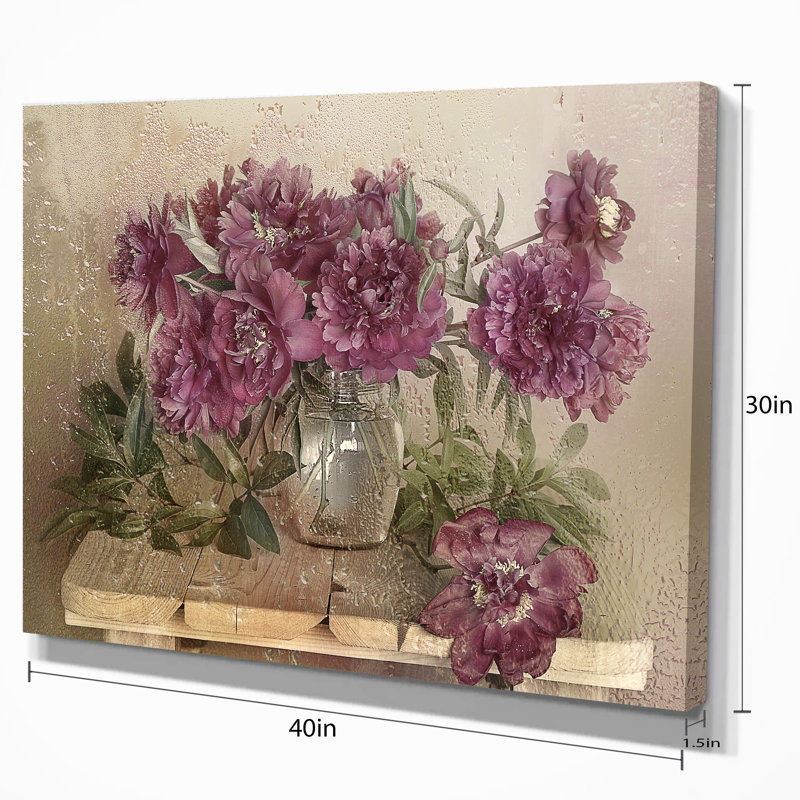 Bouquet de pivoines roses - impression, H 12 po x l 20 po x P 1 po, Toile tendue
