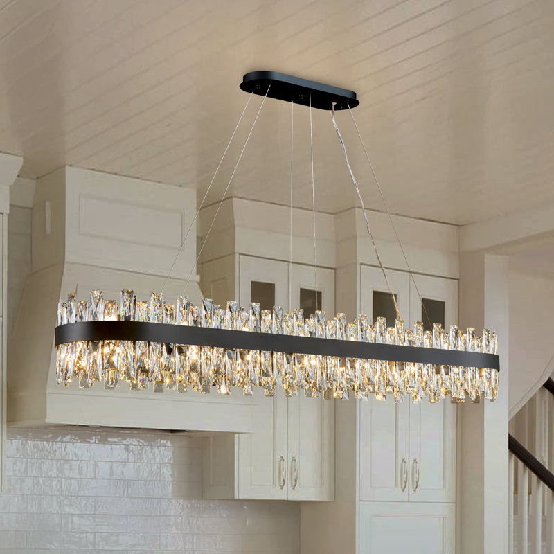Dimmable Modern Square / Rectangle Crystals Chandelier, Matte Black