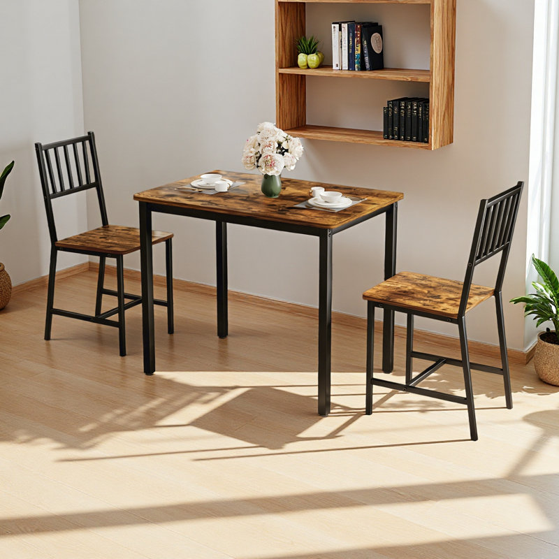Ensemble de table de salle à manger, table de bar avec 2 bancs de salle à manger, comptoir de table de cuisine avec chaises, table de déjeuner industrielle pour la cuisine, salon, salle de fête