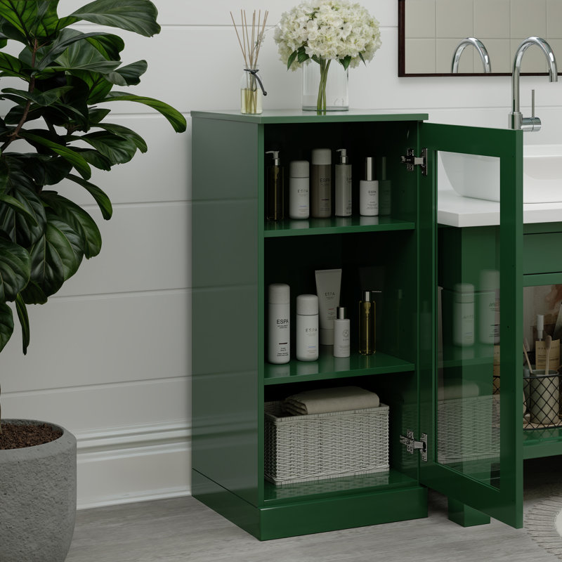 100% Solid Wood 16.5" Bathroom Cabinet with Clear Glass Door and Adjustable Shelves, Green
