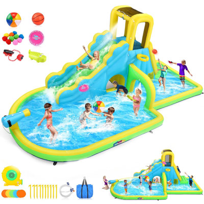 18' ×7.5' Inflatable Water Slides With Pool,climbing Wall,splash Slides For Backyard Water Park Birthday Party