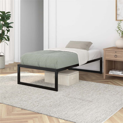 Structure de lit plateforme en métal Avey avec un design élégant et un grand rangement sous le lit, parfait pour les enfants, les adolescents et les chambres d'amis.