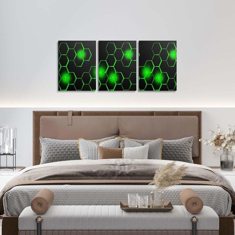3 Piece Wrapped Canvas Print, Green