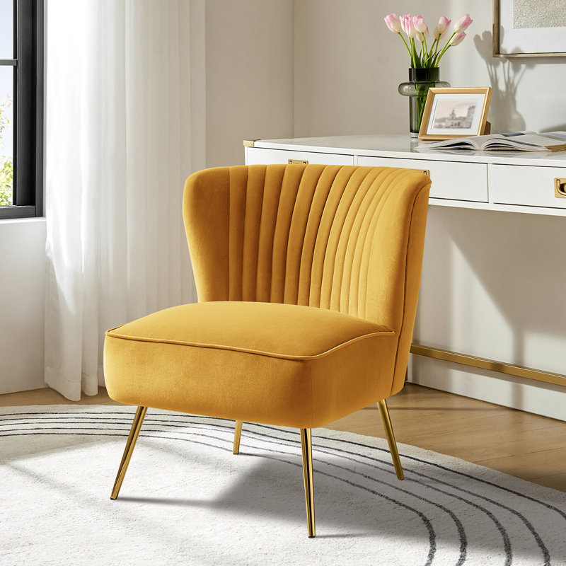 Euclid Velvet Accent Chair with Metal Legs, Velours moutarde