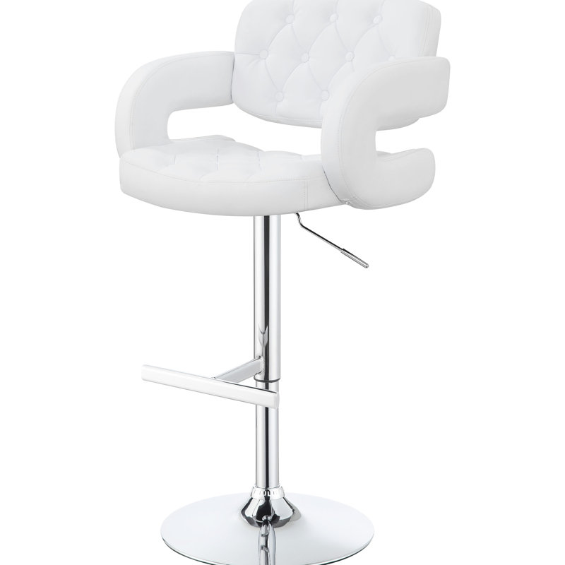 Tabouret de bar réglable à finition blanche, rembourré pour une assise lisse, base piédestal, salle à manger à dossier ouvert