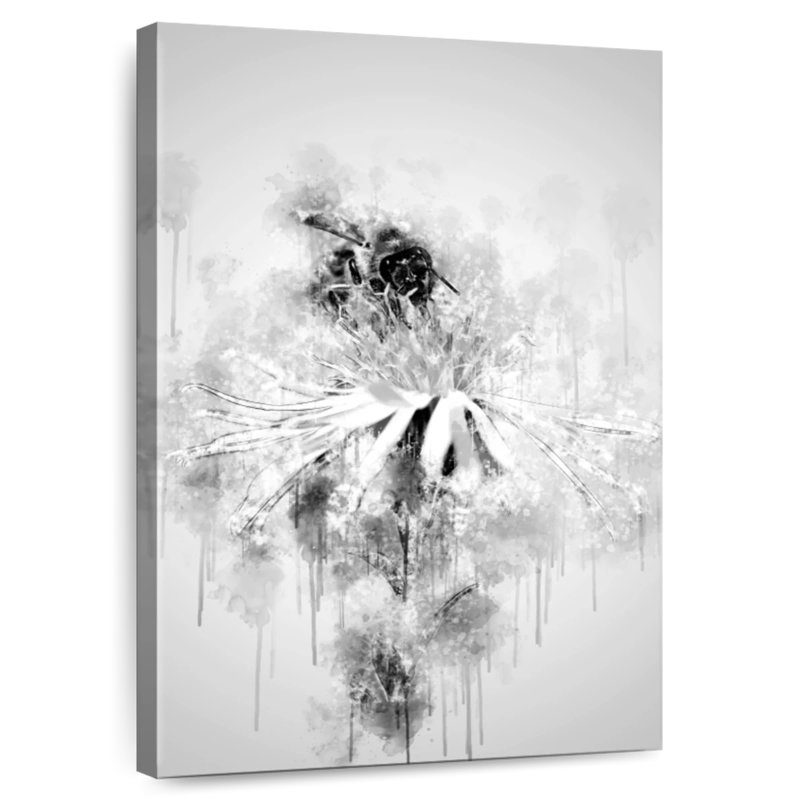 Brampt Bee On Flower Black And White, 24" H x 16" W
