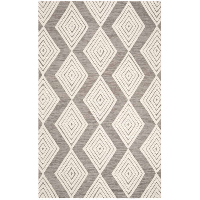 Debron Hand Tufted Wool Geometric Rug, Rectangle 5' x 8'