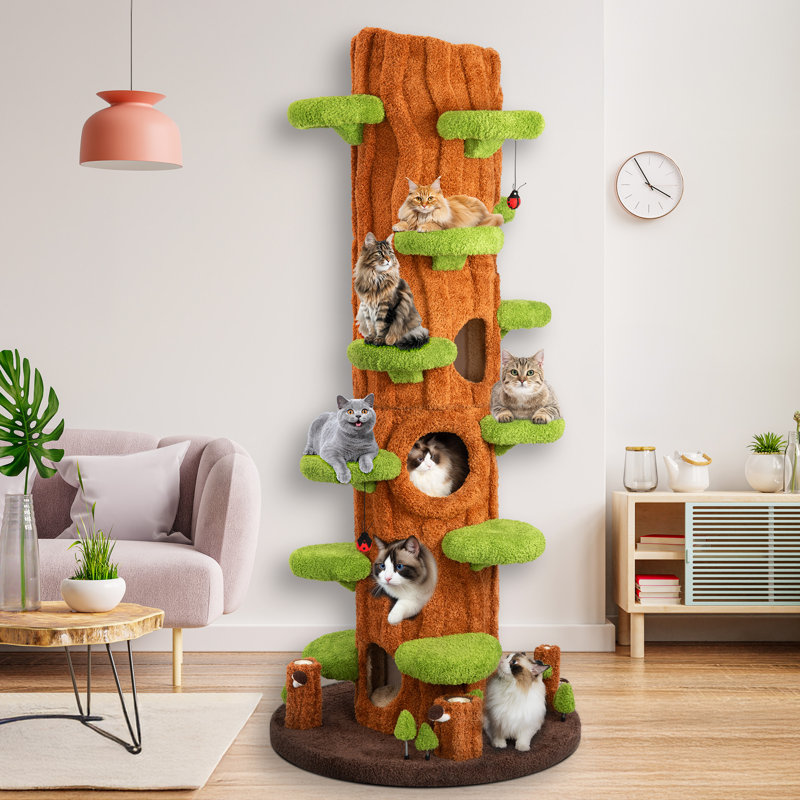 Tour pour chat avec coussin moelleux, planche à gratter, plateforme moelleuse et perchoir supérieur, Brun/vert